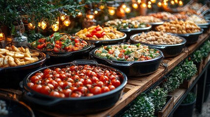 Vibrant buffet featuring an array of delicious salads and appetizers