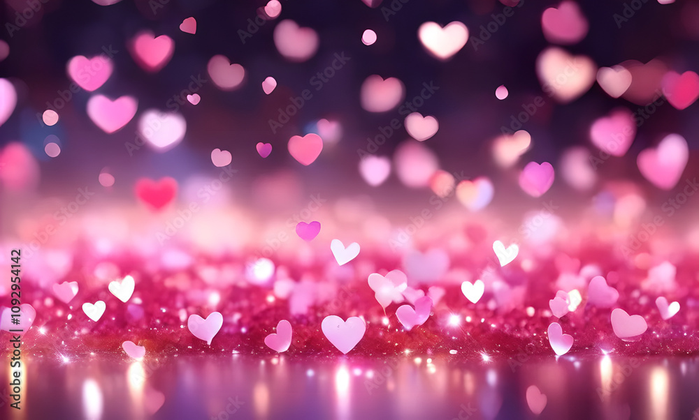 Aufkleber Pink background with many hearts scattered across it. The hearts are of different sizes and are placed in various positions