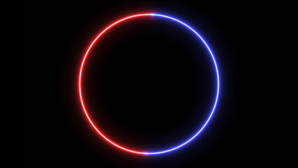 Neon Light Blue and Red Circle on  black Background. Futuristic Template for Product Presentation.