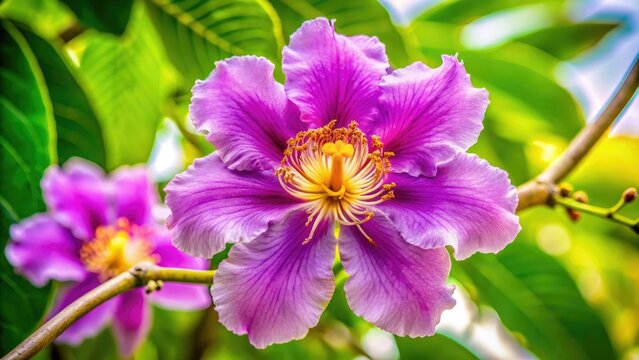 Breathtaking Banaba purple flower portrait set against a white background, evoking tropical beach vibes and showcasing nature&acirc;&euro;&trade;s beauty in this exquisite botanical photography art piece.