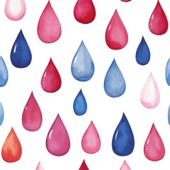 A watercolor painting of raindrops in various colors