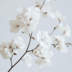 A stunning arrangement of delicate white flowers set against a clean and minimalist backdrop, symbolizing purity.