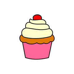 Adorable Cupcake Illustration with Pink Wrapper and Cherry - SVG