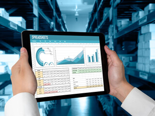 Spreadsheet document information financial startup concept. data and graphs in spreadsheet...