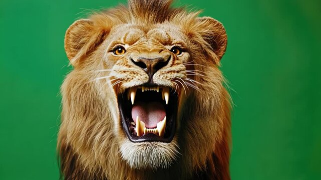 Roaring Lion Close-up on Green Screen 