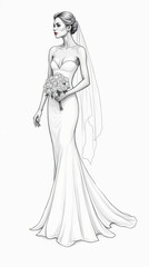 Fototapeta premium Elegant Minimalist Bridal Illustration in Black and White Line Art