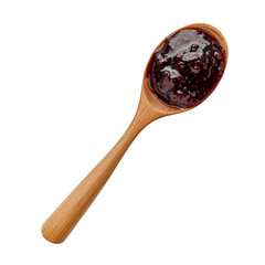 Wooden Spoon with Blackberry Jam Isolated on white or Transparent Background, top view, PNG