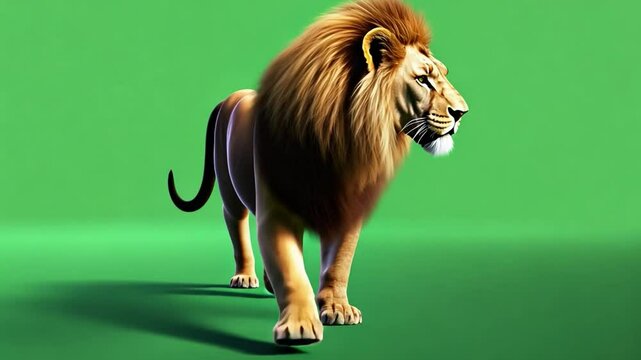 Majestic Lion in Green Screen Studio: A powerful and majestic lion with a thick mane, captured in a green screen studio, showcasing its regal presence and strength.
