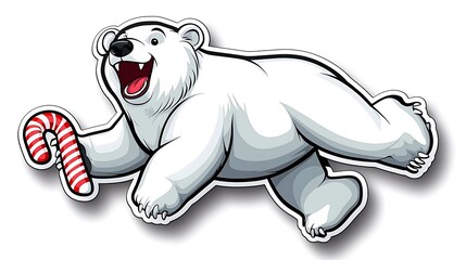 Obraz premium Fun Polar Bear Skating with Candy Cane Sticker
