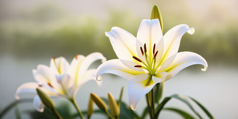 Fototapeta premium a Lily flower is blooming beautifully in the morning, created by generative AI