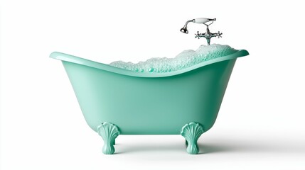bathtub cleaning sparkle concept, A vintage-style teal bathtub filled with bubbles, featuring ornate legs and a classic faucet, perfect for a relaxing soak.