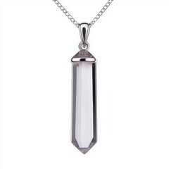 Elegant crystal pendant on a silver chain, white isolate background