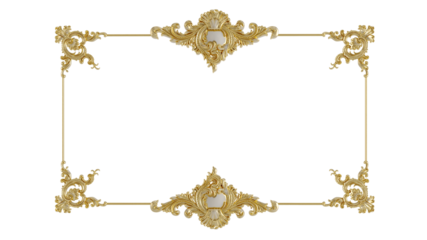 Decorative golden vintage frames, Golden baroque frame on transparent background.