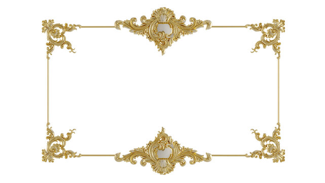Decorative golden vintage frames, Golden baroque frame on transparent background.
