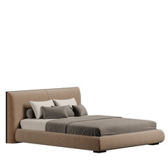 A bed with a white pillow and a brown pillow