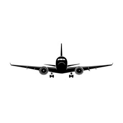 Commercial Airplane Silhouette in Front View. Silhouette of a Commercial Airplane Front View.