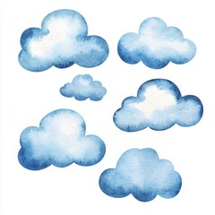 Fototapeta premium A set of blue watercolor clouds