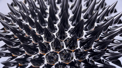 Ferromagnetic fluid (Ferrofluid) when exposed to a magnetic field creates amazing drawings in a...