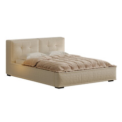 Obraz premium A white bed with a white comforter and pillows