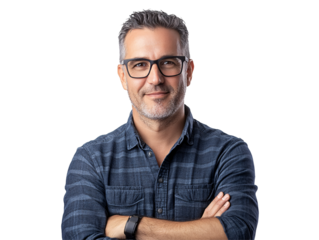 a man with glasses and a blue shirt