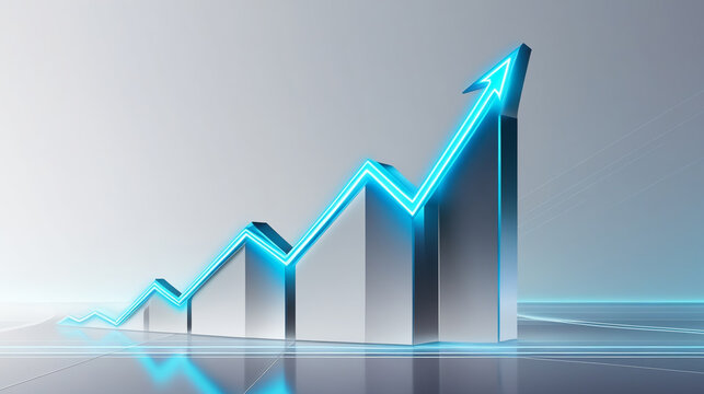 Growth. Rising success graph chart with a neon line