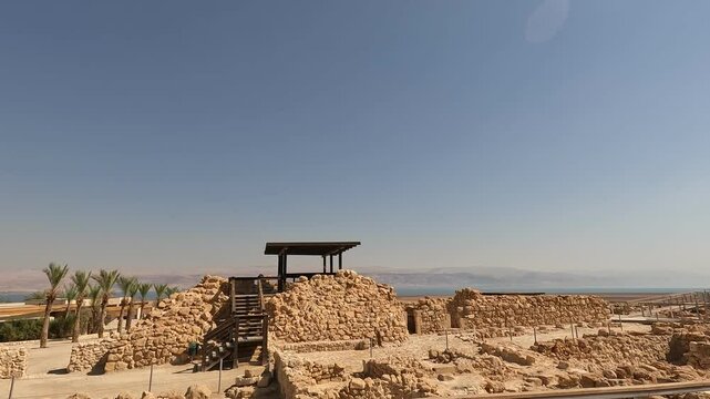 Qumran Nature Reserve near to the Dead Sea, home to ancient ruins of a mysterious sect where the Dead Sea Scrolls, invaluable biblical artifacts, were discovered.