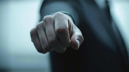 A close-up of a hand pointing assertively, conveying authority or a directive gesture.