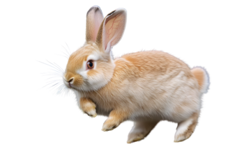 Hopping Delight: A light brown bunny mid-hop, showcasing its fluffy fur and adorable features.  A charming image perfect for Easter, springtime, or any project needing a touch of cuteness, isolated