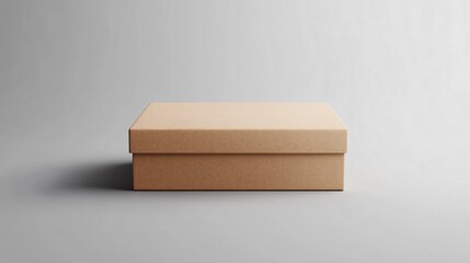 Simple brown box mock up on a smooth gray surface with soft lighting. Generative AI