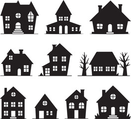 Vector illustration of multiple black house silhouettes