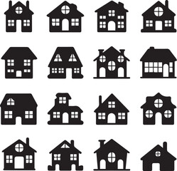 Vector illustration of multiple black house silhouettes