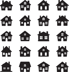Vector illustration of multiple black house silhouettes