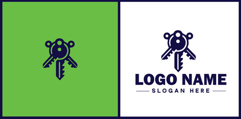 Locksmith icon Keysmith Lock technician Key specialist flat logo sign symbol editable vector