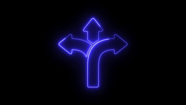 3 side glowing arrow icon animation on black background. Abstract three head arrows.4k render. High resolution Video footage.
