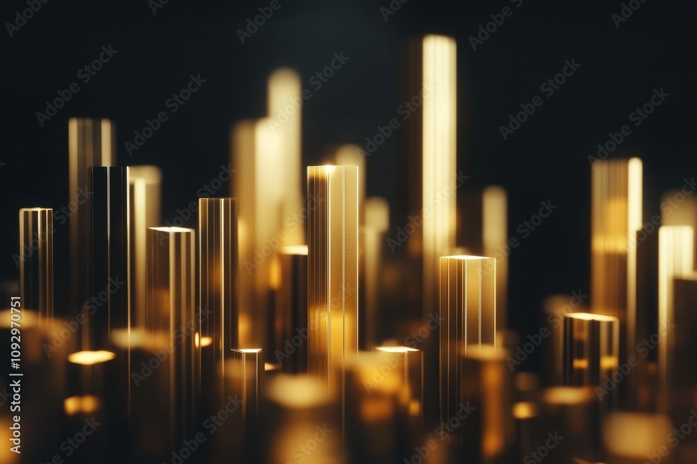 Poster abstract digital visualization of tax deductions representation with shimmering golden columns and d