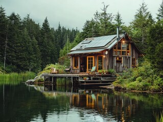 Obraz premium Self-sustaining island living, embracing independence and sustainability in isolated environments