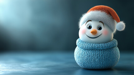 Obraz premium Illustration of snowman in scarf, character, mascot, banner with copy space, Happy New Year and Merry Christmas