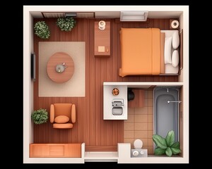Studio Apartment Floor Plan Top View Home Design Interior Real Estate