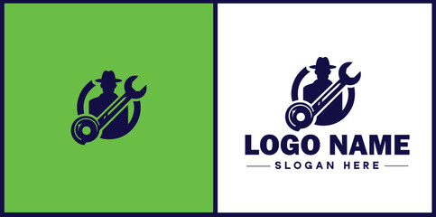 Locksmith icon Keysmith Lock technician Key specialist flat logo sign symbol editable vector