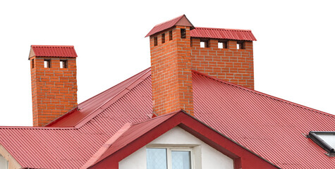 house with a roof from a red shingles with a pipe