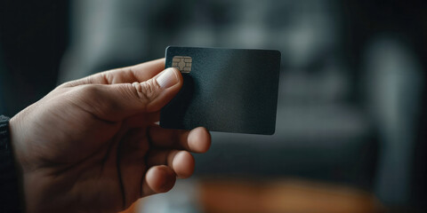 close up hand businessman holding a credit card privileges hight level personal payment purchase luxury class show membership blur background