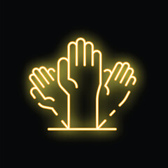 Neon yellow icon of hands raised in the air participating and engaging