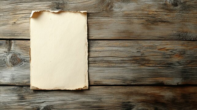 Minimalist flyer on rustic wood surface with curled corners