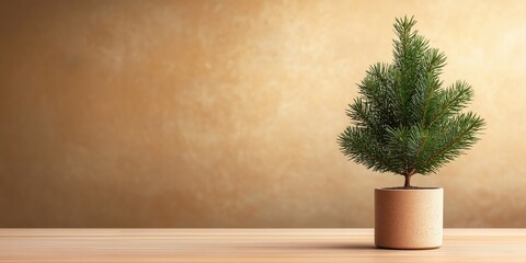 Mini Christmas Tree Decoration on warm-toned background, for Holiday Celebrations and Home Decor