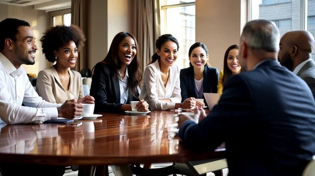 multiethnic business team in reunion in an office round table 