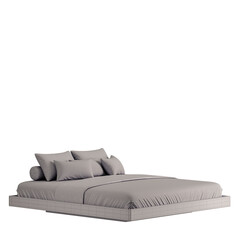 Obraz premium A bed with pillows and a blanket on a white background