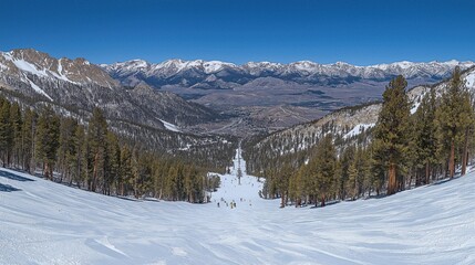 Ski Slope Surrounded by Pines with Stunning Mountain Views