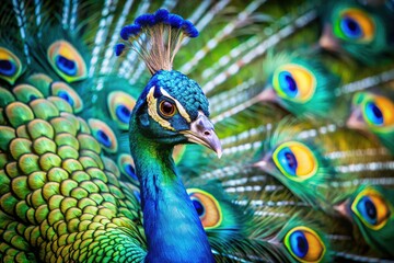 Obraz premium Colorful flat design of a vibrant peacock, perfect for nature enthusiasts. Ideal for home decor, graphic design, and artistic projects, adding a touch of beauty.