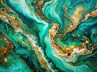 Contemporary Drone Photography of Resin Art Featuring Green, Turquoise, White, and Gold Elements for Vibrant Home Decor and Artistic Inspiration