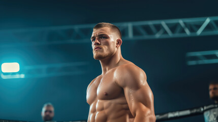 Intense boxer preparing for a match in the ring